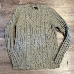 Vintage Womens Gap Olive Green Lambswool Cable Knit Keltic Sweater Size M